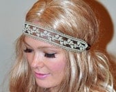 Lace Headband Gold Pearl Black Women headband Headwrap Stretch Headcovering Vintage Headband Wedding Gift
