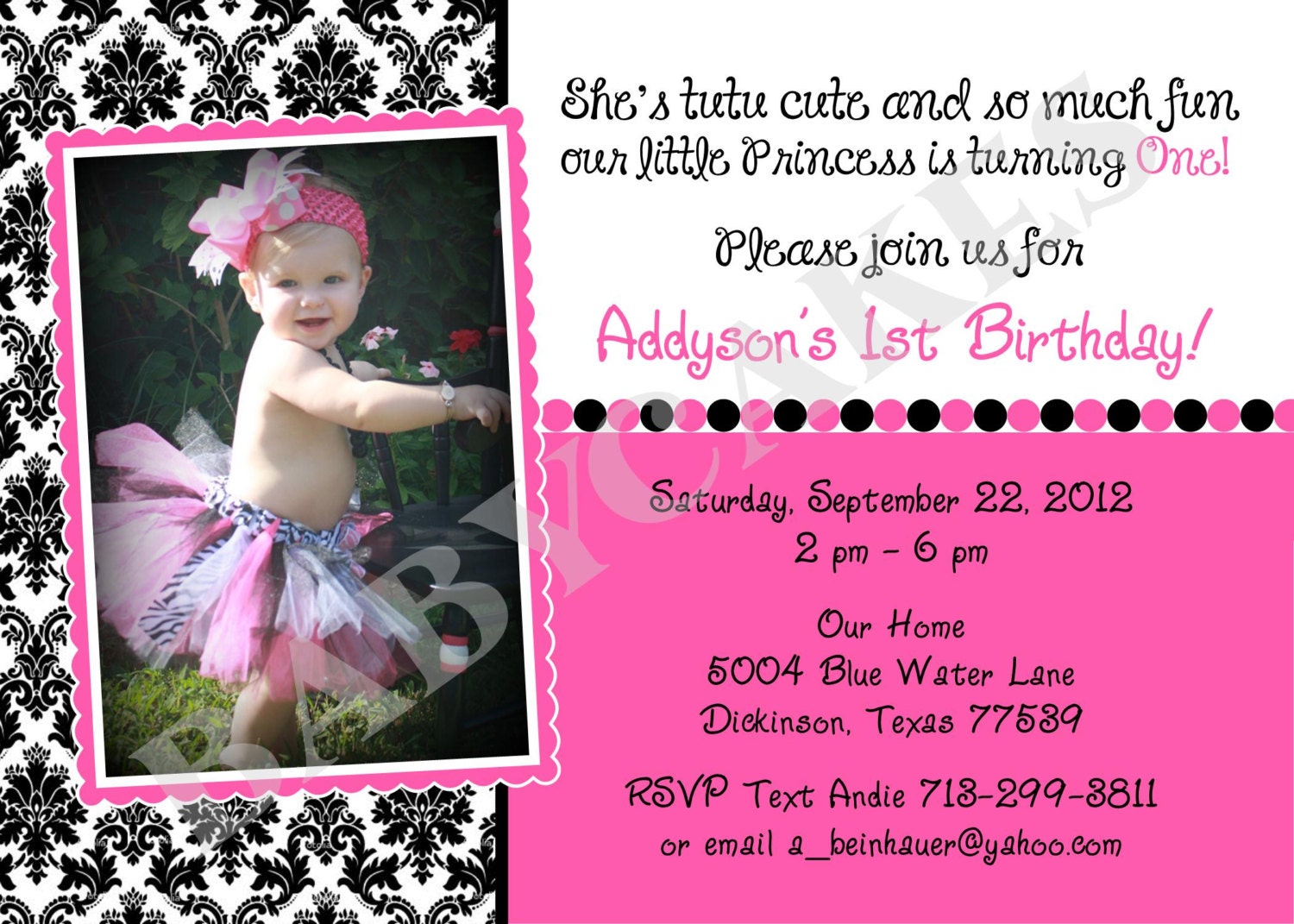 Damask Birthday Invitation Photo Card - DIY Print Your Own