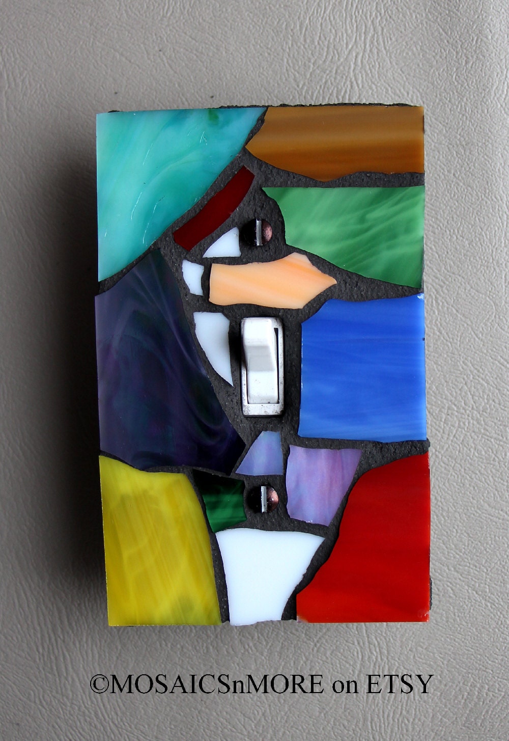 Multi-Color Stained Glass -  Handmade Single Mosaic Light Switch Cover Wall Plate