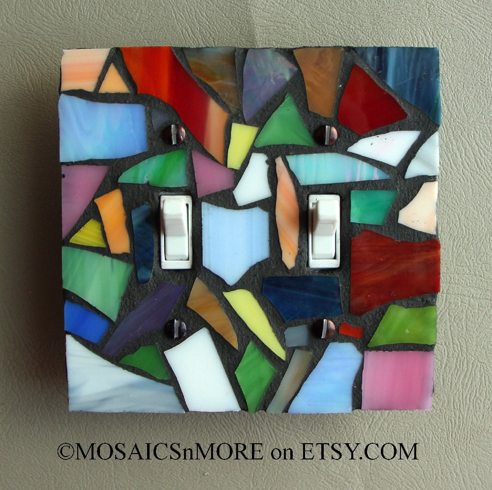 Multi-Color Stained Glass -  Handmade Double Mosaic Light Switch Cover Wall Plate