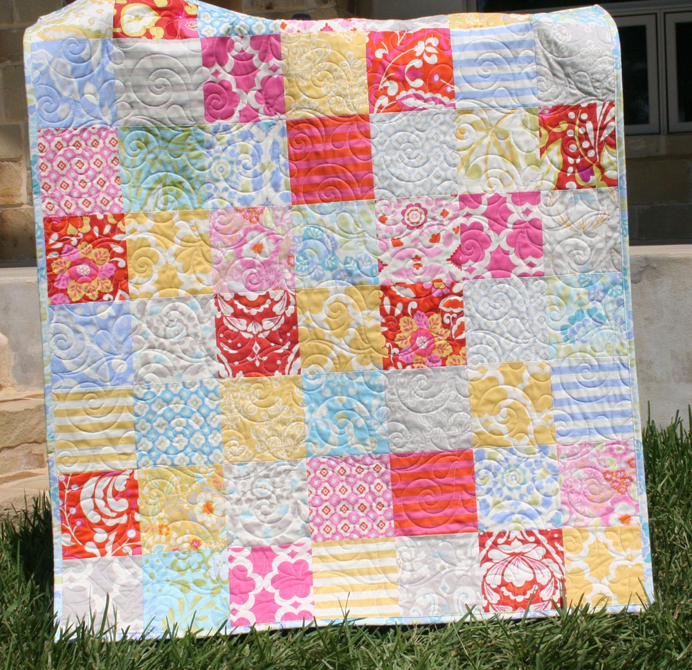 Baby Girl Quilt Taza Blue Red Pink Yellow Grey Nursery Bedding Blanket