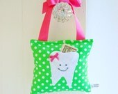 Girl's Tooth Fairy Pillow Tooth Fairy Gift in Green and White Polka Dot Print