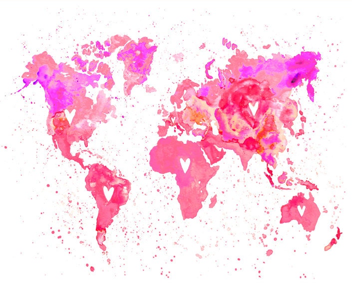 World love(Pink) Print of my original watercolor 10x8 inch
