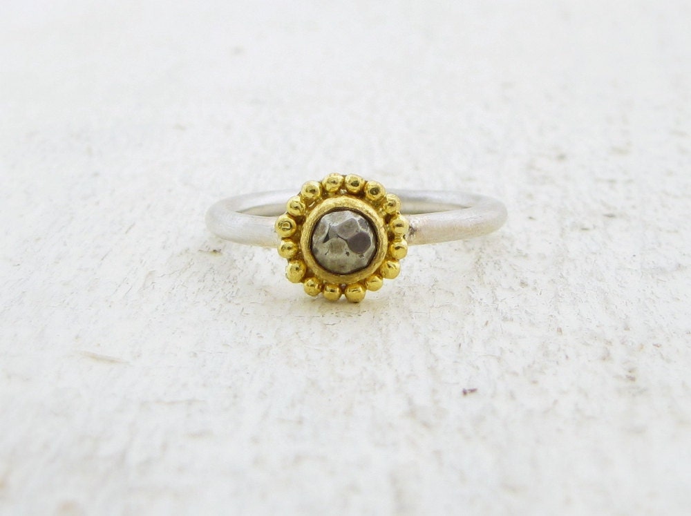 Pyrite Ring - 24k Solid Gold and Sterling Ring - Engagement Ring - Stacking  Pyrite Ring