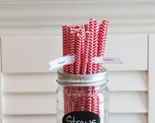 100 Red  Paper Straws Chevron Striped Retro Vintage Style Carnival Wedding Birthday Bridal Baby Shower 4th July party W/ Printable Flags