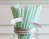 25 Mint Green Paper Straws Quatrefoil design Striped Retro Vintage Style Carnival Wedding Birthday Baby Shower W/Printable Flags Il_170x135