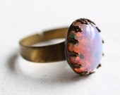 Pink Opal Ring ... Vintage Firestone Pink and Gold Ring with Milky Glass