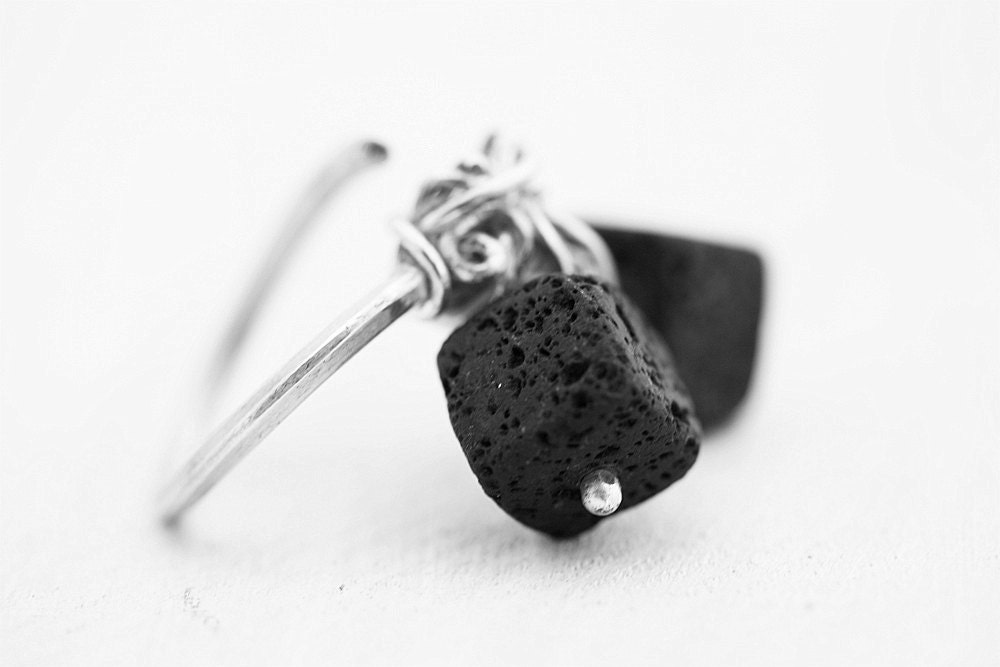 Silver Ring With Black Stone - Open Silver Ring With Black Stone