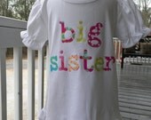 Big sister tshirt long sleeve or short sleeve, great for pregnancy or birth announcement custom made by Baby Harrill