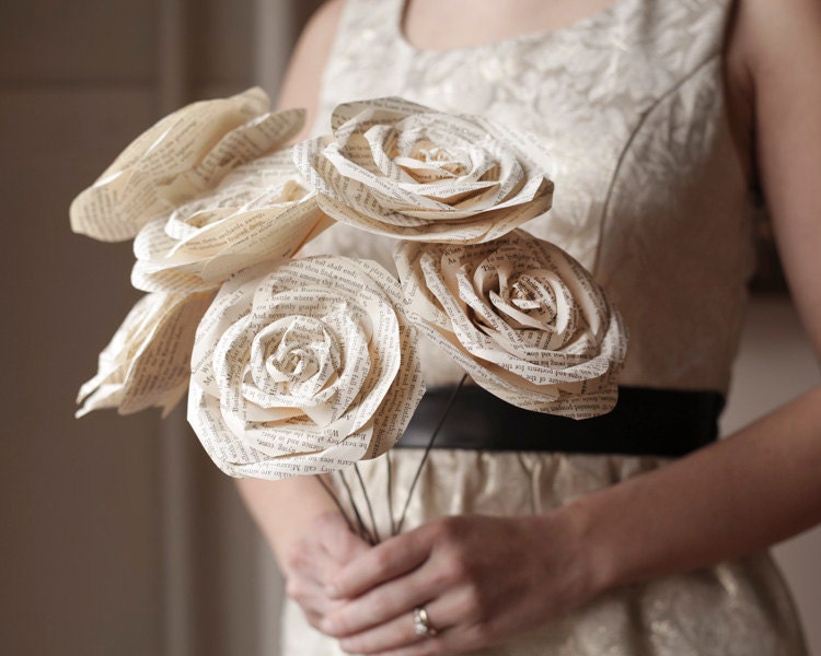 Poetry Roses - Paper Flowers made from Vintage Poetry Book Pages, One Half Dozen