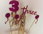 Glittered Birthday Age Cake Topper Set with Gold Glitter