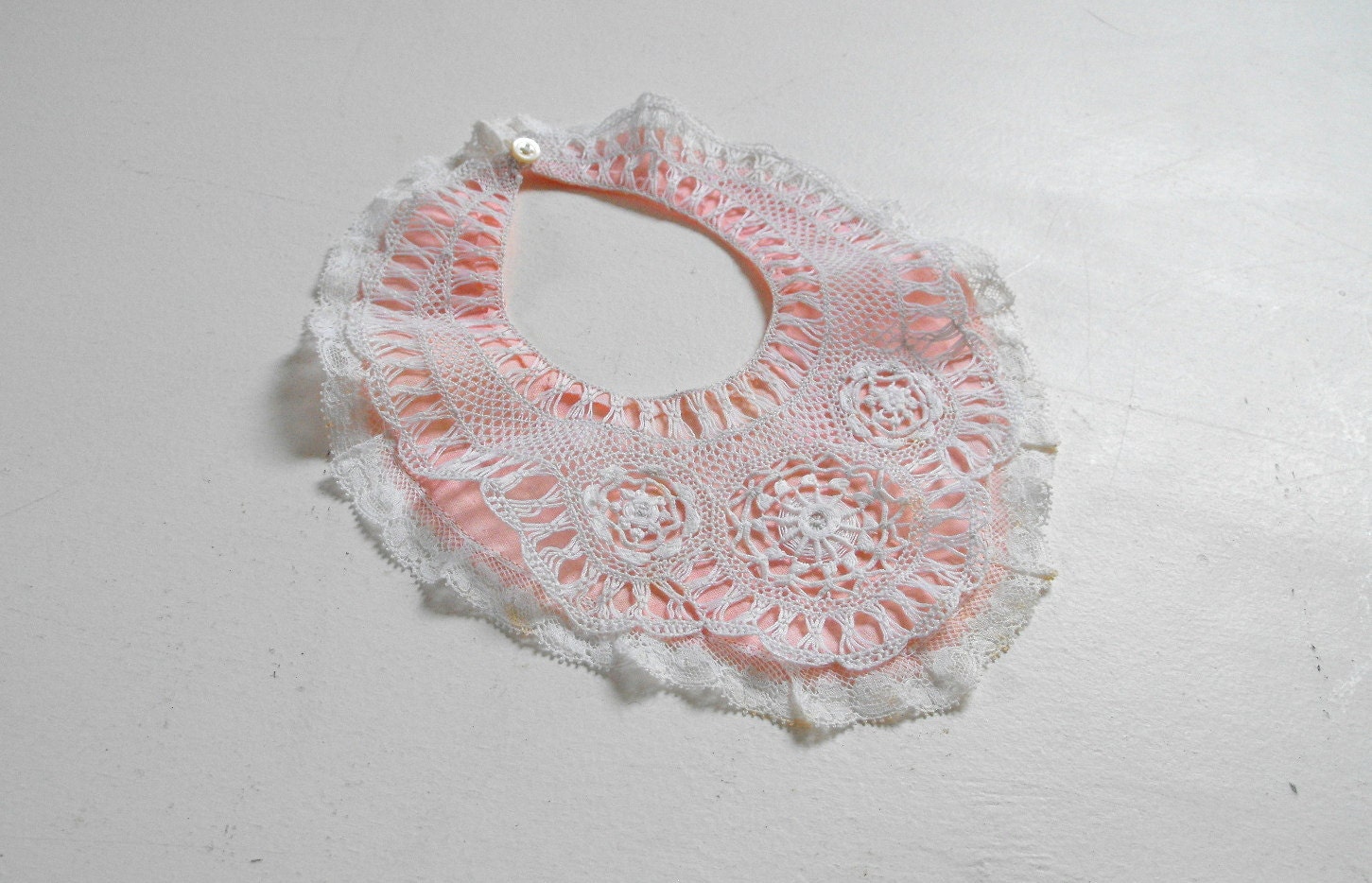 French Vintage Baby Bib of Handmade Lace Christening gift