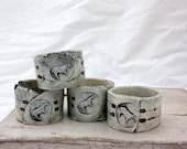 Ceramic Stoneware Napkin Holder Rings with Stamped Horse