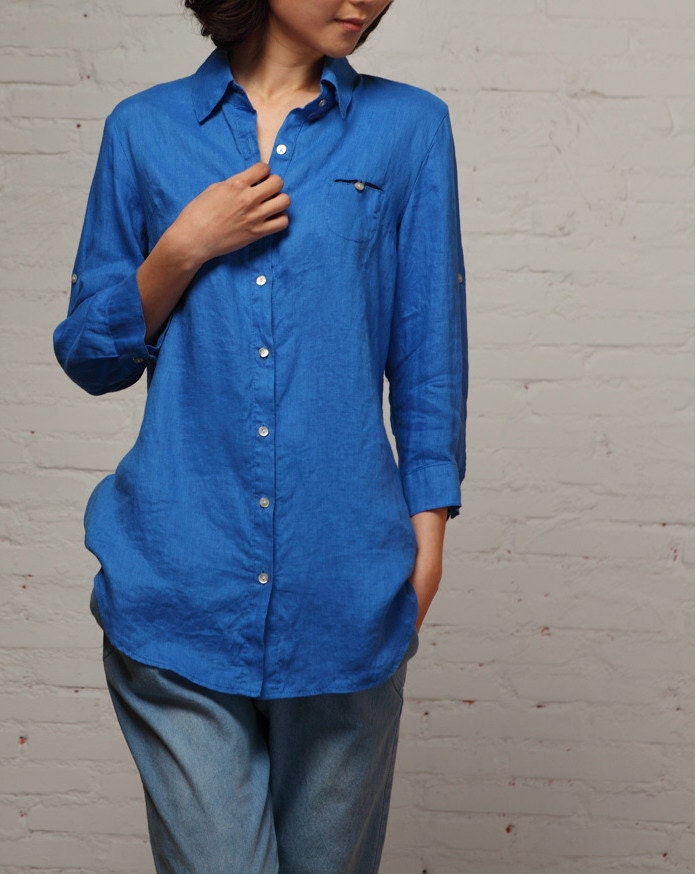 Sping wind/women/clothing/buttons/cotton/linen/long sleeves/plus size/handmade/6 colors/custom made