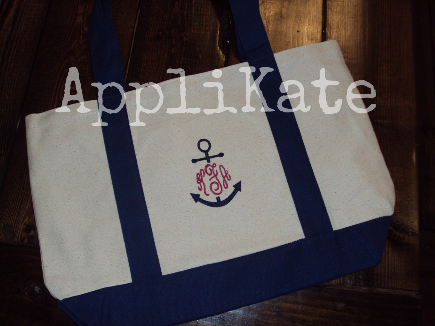 Monogrammed anchor canvas tote bag