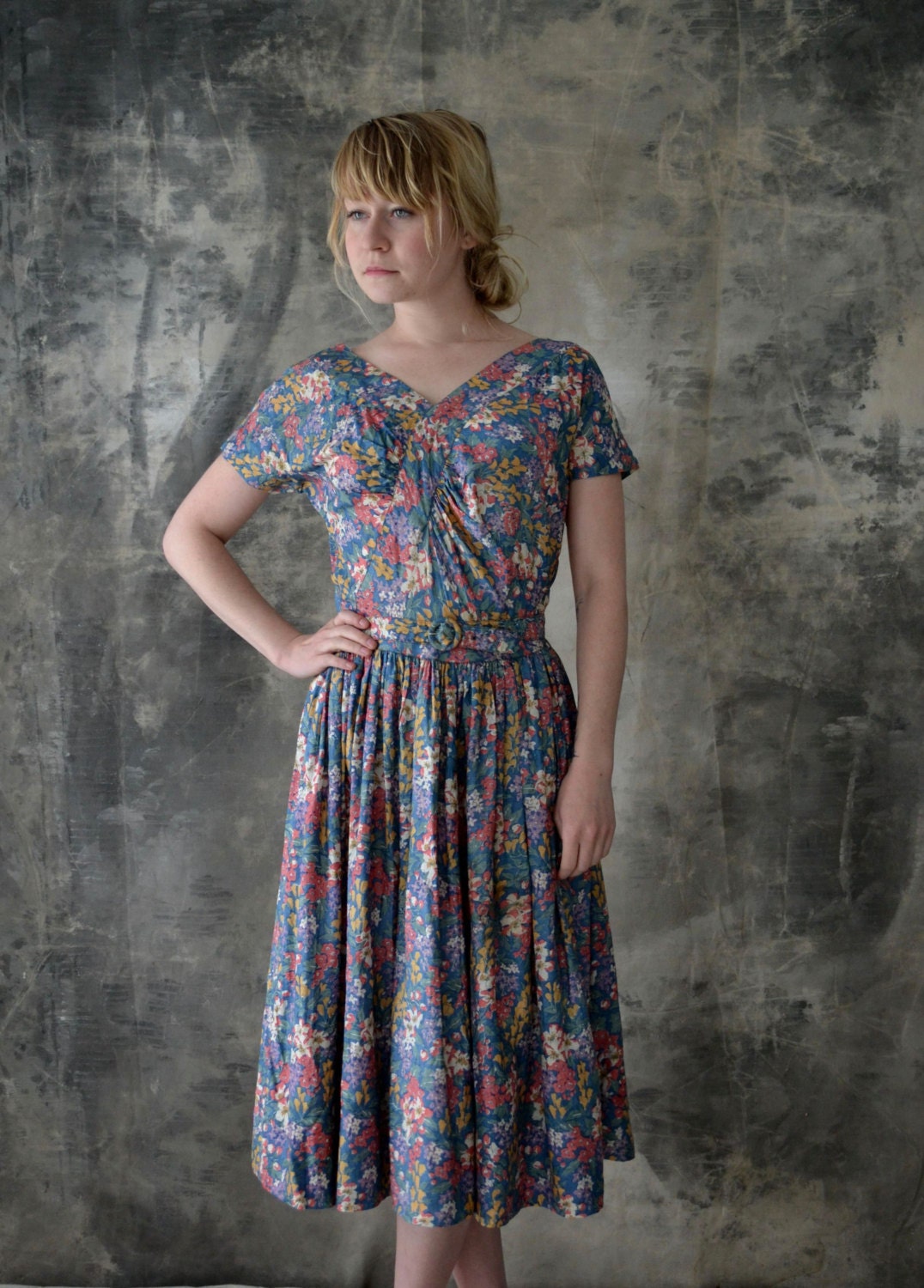 1940s Silk Floral Dress