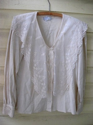 Vintage Linen lacey Poets Blouse