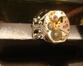 Steampunk  Vintage Elgin Watch Movement Ring with Exposed Gears (994)