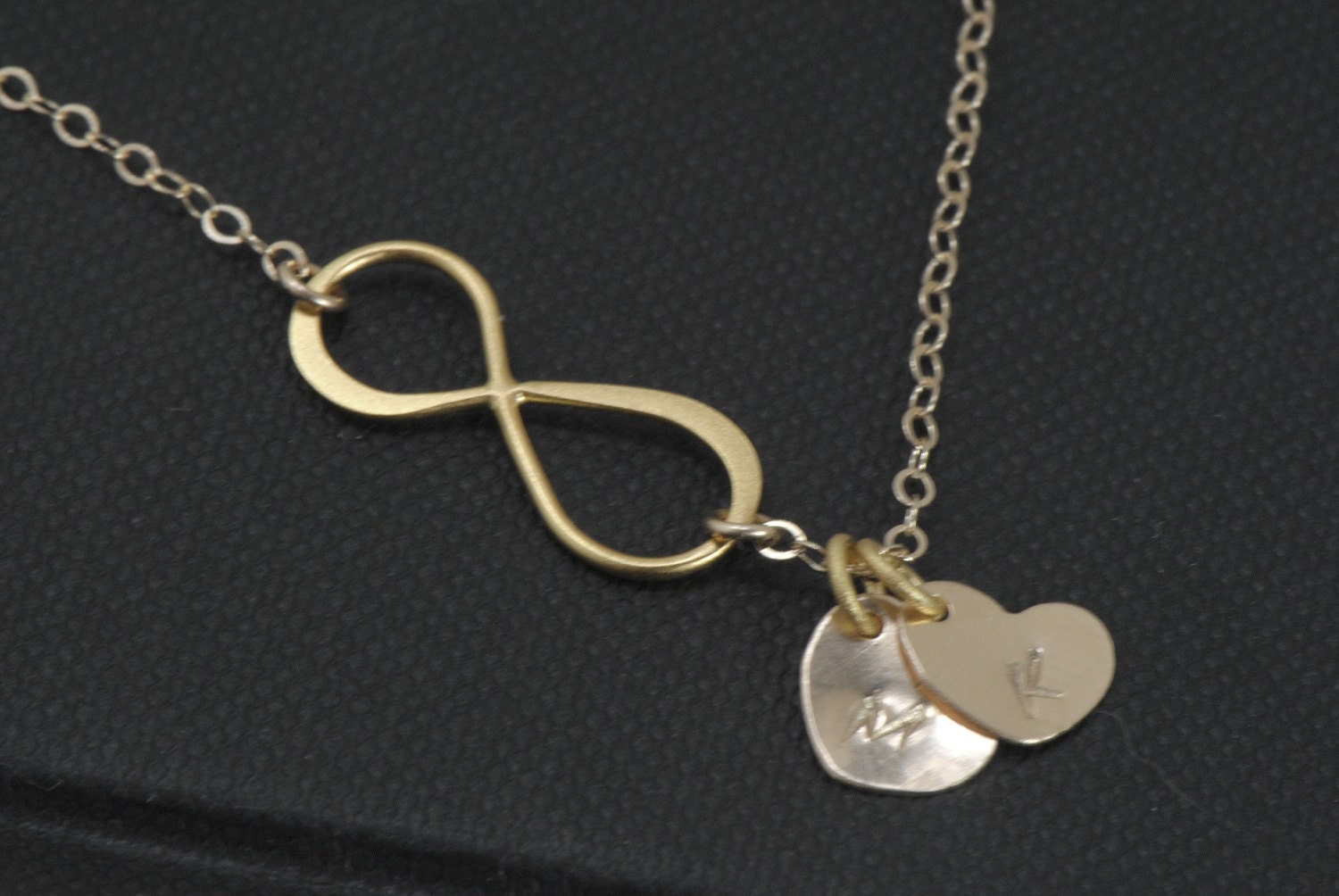 Infinity Initial Hearts GOLD Necklace, TWO Monogram Necklace, Personalized Heart Initial jewelry, Sisters, Couple Initials Necklace
