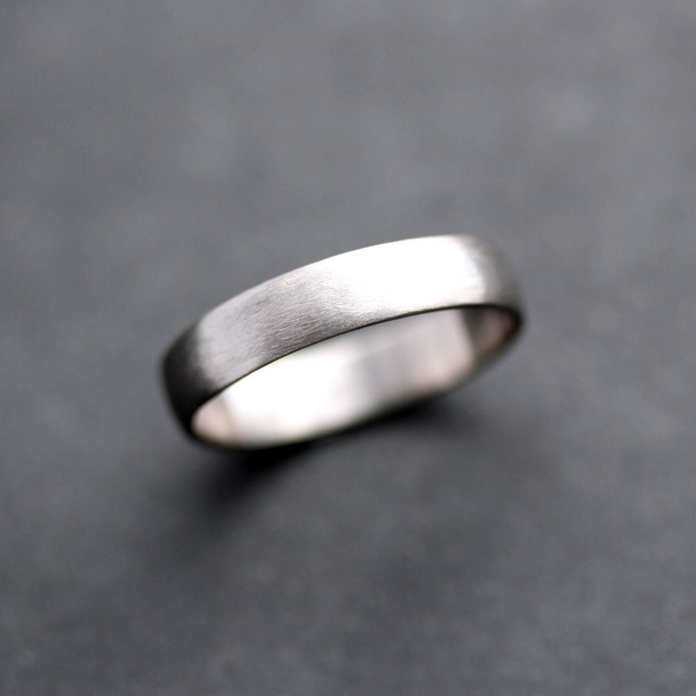 Men's Wedding Band, 4.5mm Low Dome 14k Recycled Hand Carved Palladium White Gold Wedding Ring  -  US Size 10 or Made in Your Size