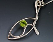 Peridot and Sterling Silver Leaf Pendant on Sterling Chain