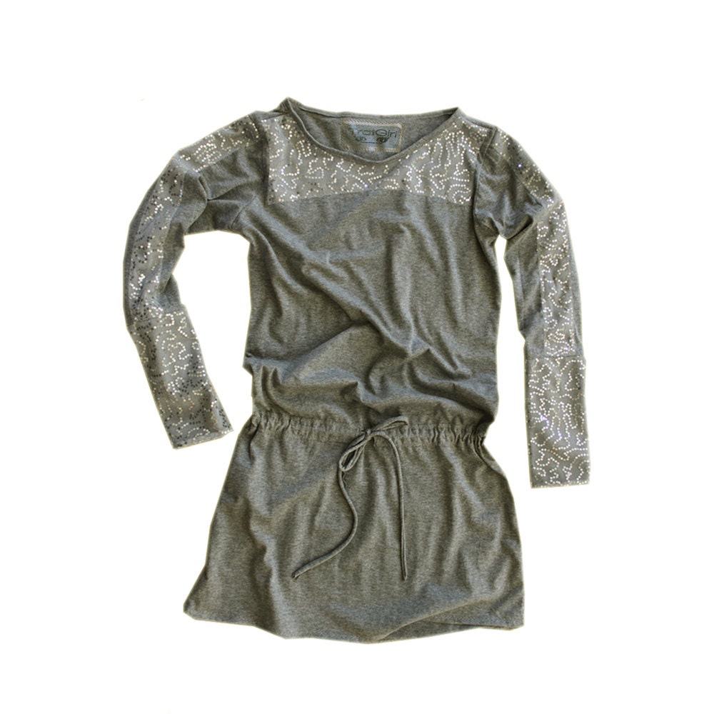 Womens dress romper gray sparkle color blocking long sleeve by tratgirl