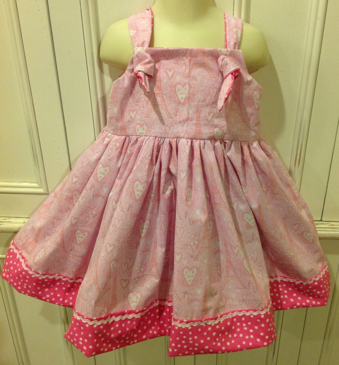 French Paris Eiffel Tower Girls Pink Boutique Dress Size 2T 3T 4T 5 6 Valentines Day