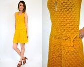 shorty TANGERINE festival hippie CROCHETED cut-out rope bohemian DRESS, extra small-small