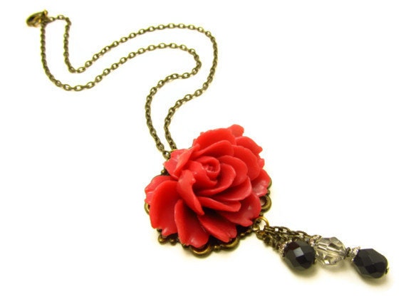 Red Rose Pendant Necklace FREE SHIPPING