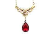 Garnet Red Necklace,  Vintage Red Rhinestone Necklace, Teardrop Rhinestone,January Birthstone, Valentine's Gift FREE SHIPPING