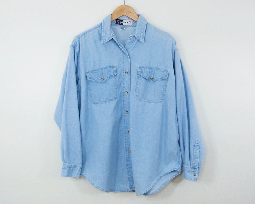 80s Vintage Chambray Button Down Shirt (L)