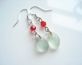 Seafoam Sea glass & Swarovski Crystal earrings, on Sterling Silver hooks E0806 from Seaham, England.