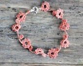 Delicate crochet flower daisy chain bracelet sterling silver fastening perfect gift for her in peach, wedding bridal bridesmaid jewelry