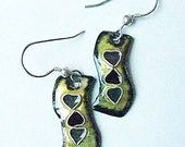 Three Heart Golden Enamel Earrings.