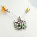 Owl with Green Crystal Eyes Necklace with Orange & Green Crystals