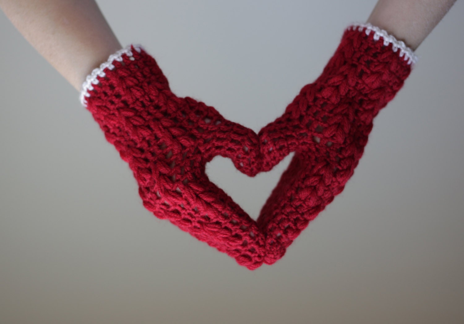Red Winter gloves for women - red crochet mitts, winter mittens, women mittens