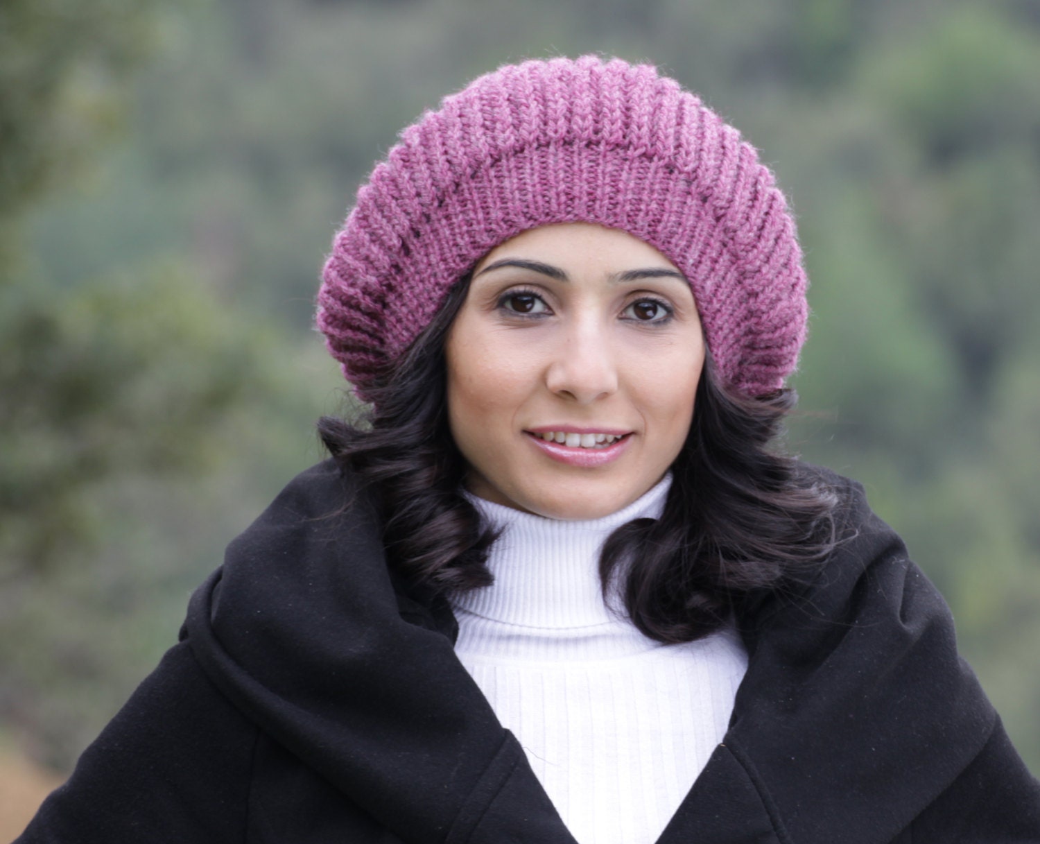 Slouch Knit Hat for Women in Rose Heather color - Winter Slouchy beret