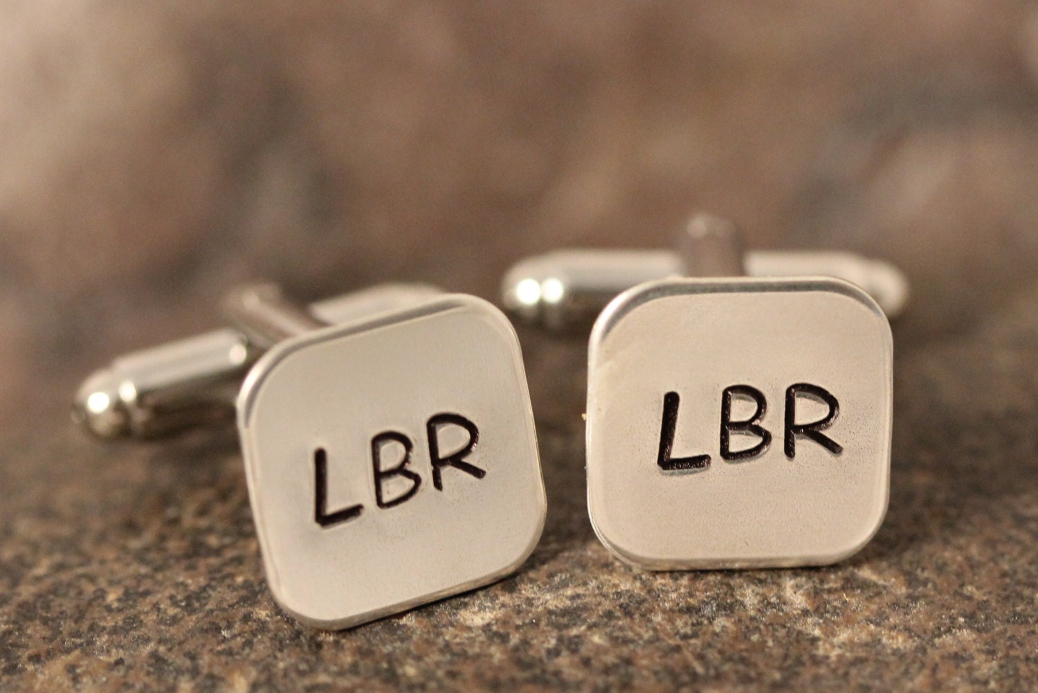 Custom Hand Stamped Sterling Silver Cuff Links SMALL SQUARE Initials or Monogram