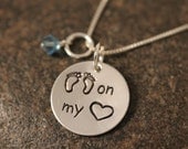 Custom Hand Stamped Sterling Silver Footprints on my Heart Necklace