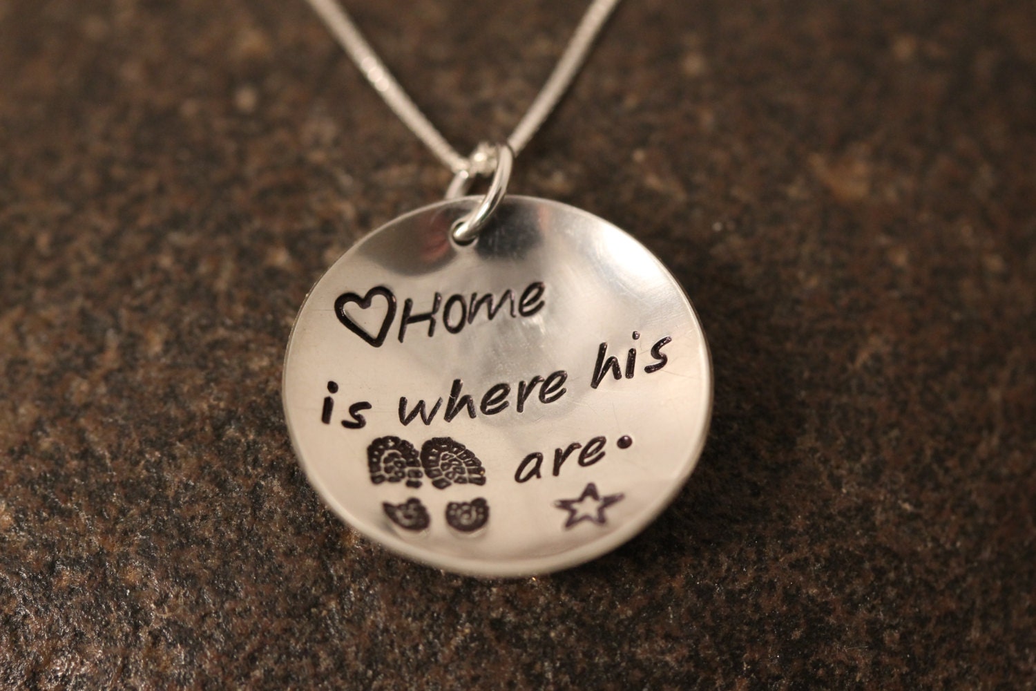 Custom Hand Stamped Sterling Silver "Home is Where His Boots Are" Necklace for Military Wives Girlfriends Etc