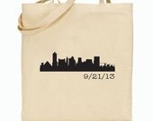 25  Wedding Welcome Bags-Personalized Wedding Tote-City Skyline with date - You choose state -Destination Wedding