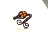 Amber copper ring, honey brown ring, antiqued rustic handmade  jewelry