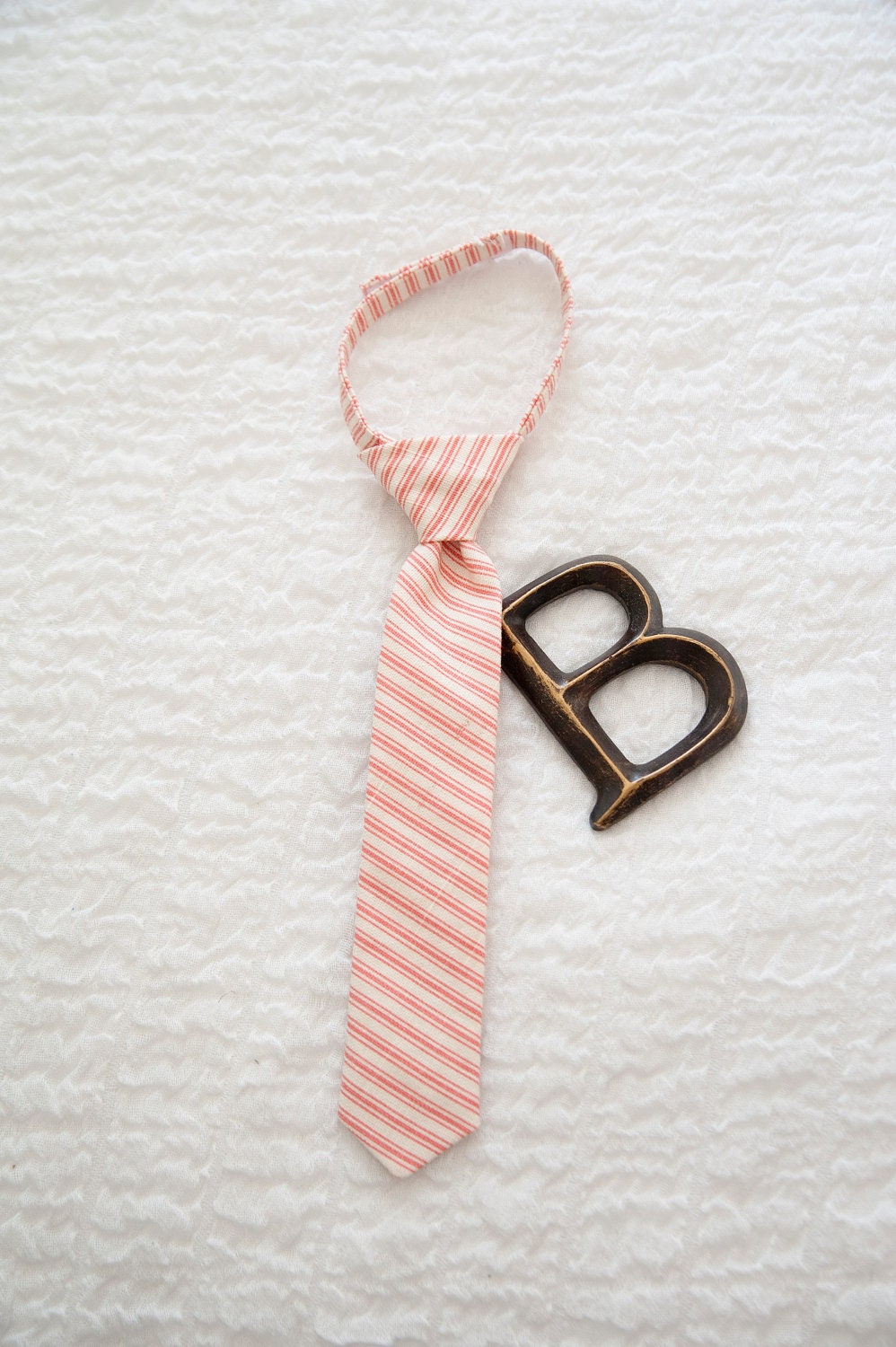 White and Pink Striped Tie, Striped Toddler Tie, Pink Boys Tie - Easter Tie