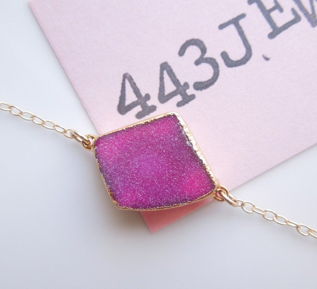 Druzy Bracelet in Bright Magenta Pink, OOAK