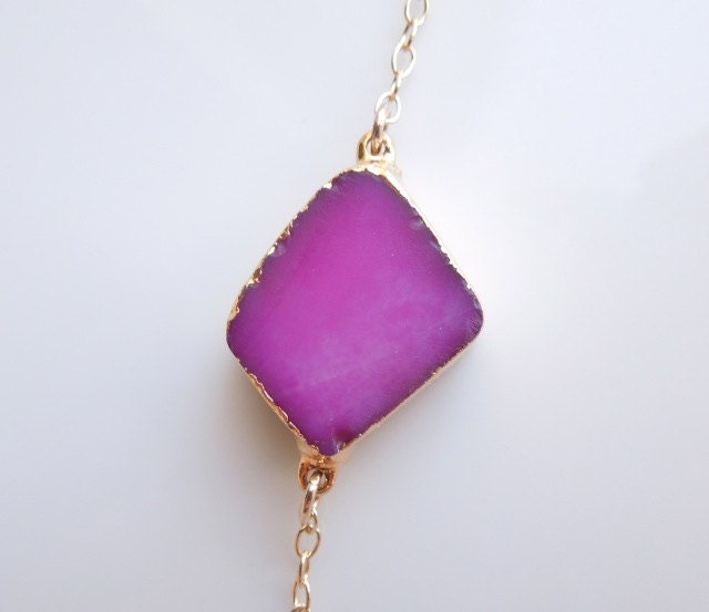 Druzy Bracelet in Bright Magenta Pink, OOAK
