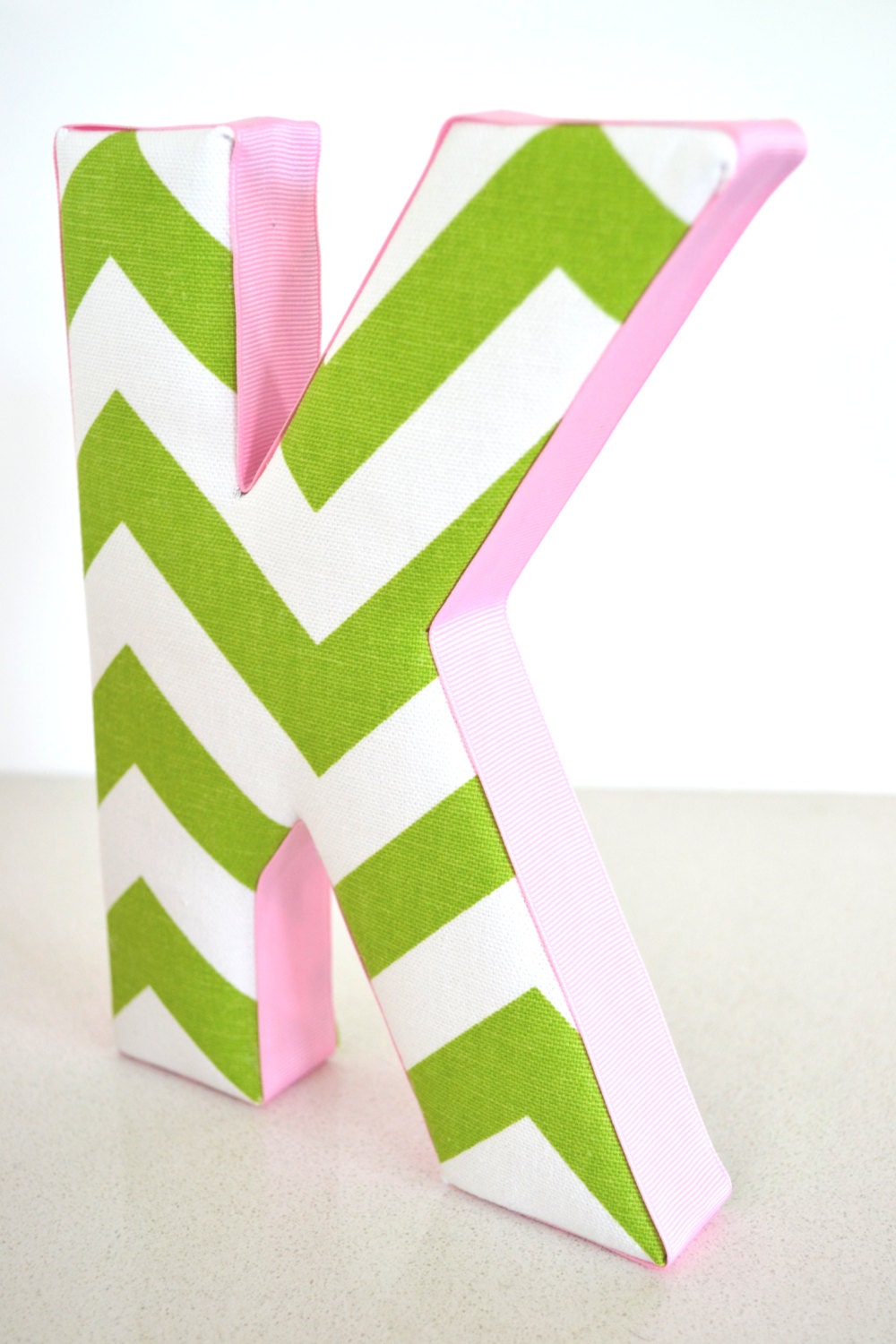 Fabric Letter Personalised Initial Name Wall Hanging in Chevron Green & Pink