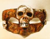 Skulls Mask, creepy, tribal, Halloween Costume, head hunters, orange and gold colors, islander