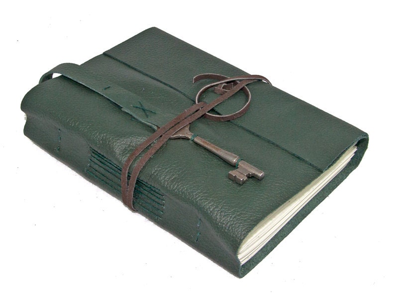 Green Leather Journal with Skeleton Key Bookmark