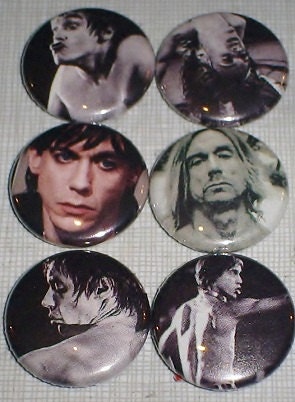 6 IGGY POP The Stooges one inch pin back buttons badge set