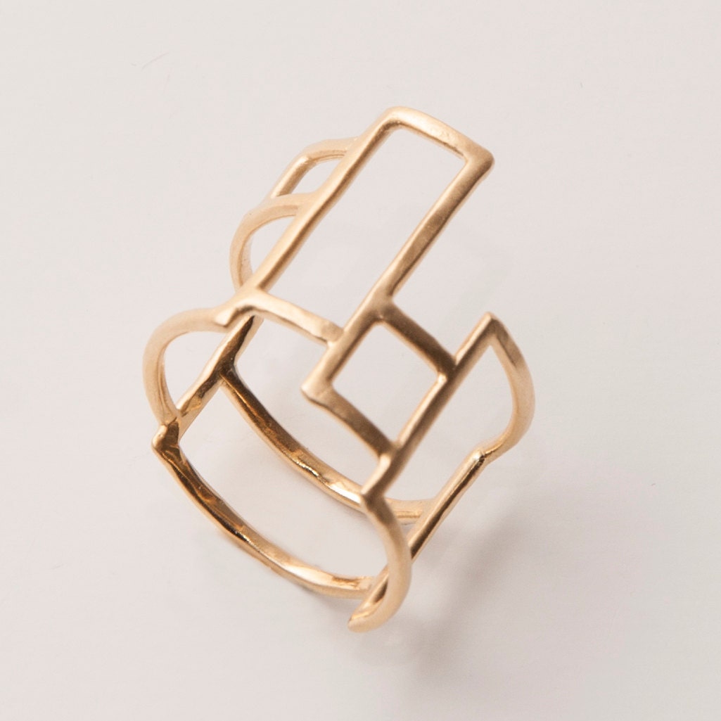 Grid Ring No.1 - 14K Gold Ring, unisex ring, wedding ring, wedding band, hammered ring